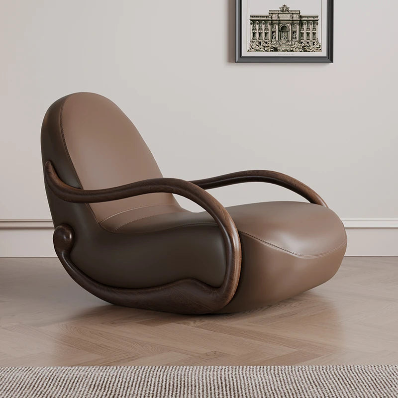 Design rocking chair new Chinese leisure chair walnut armrest living room balcony lazy recliner Italian minimalist