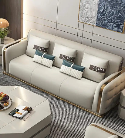 Contemporary Sectional Sofa Upholstered in Artificial Leather With Foam Cushion Victorian Style for Living Room