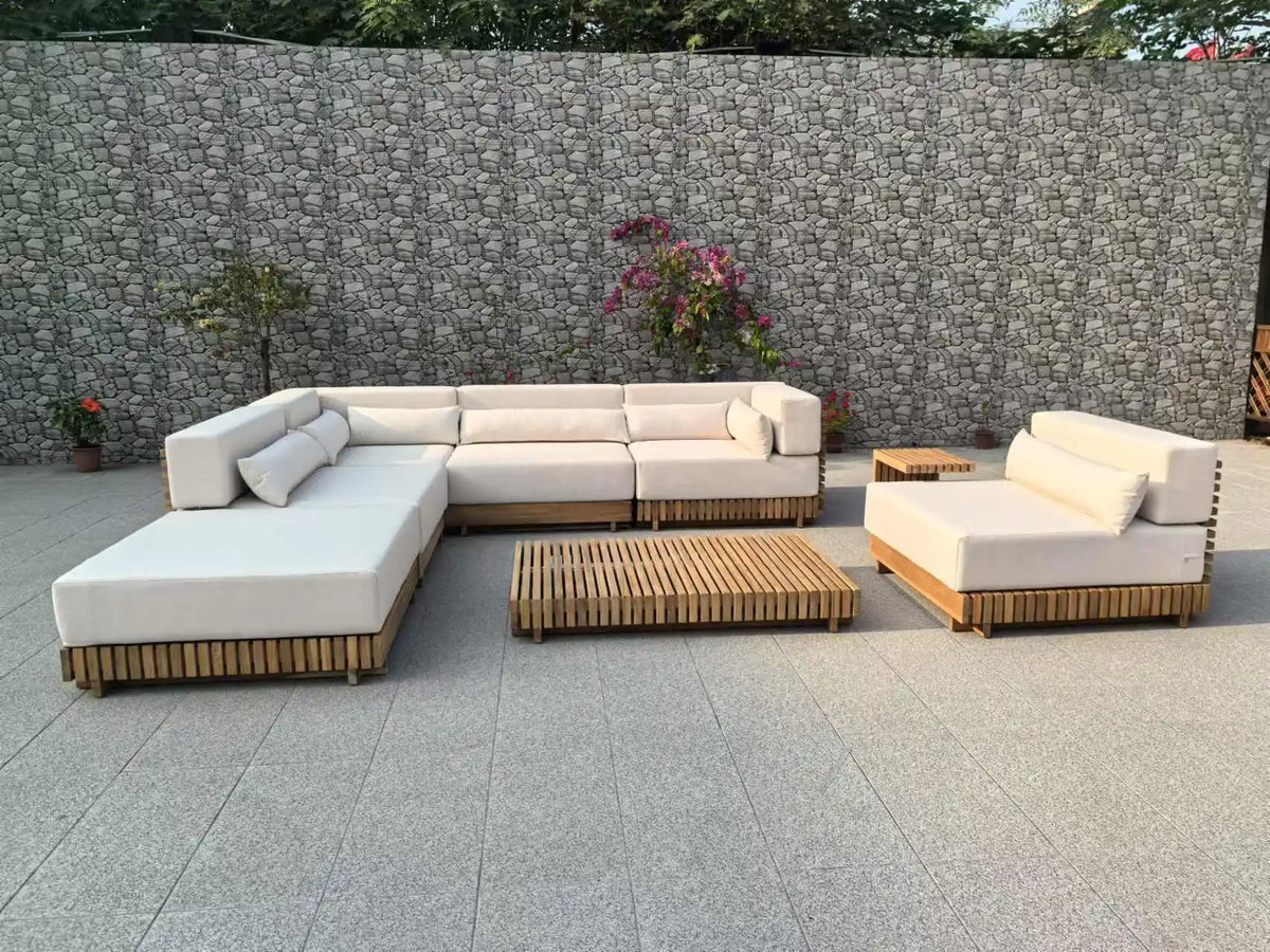 Deluxe Teak Outdoor Garden Sofa Set Aluminum Terrace Furniture Villa Resort Balcony Use