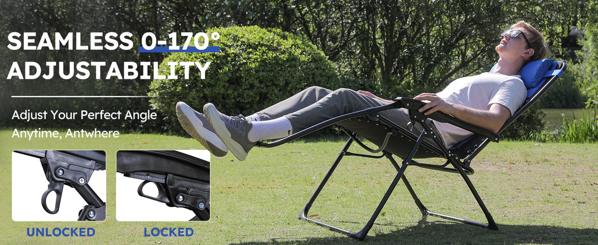 Oversized Padded Zero Gravity Lounge Chair, Foldable Patio Anti Gravity Reclining Chairs Folding Lawn Recliner Support 350 LBS