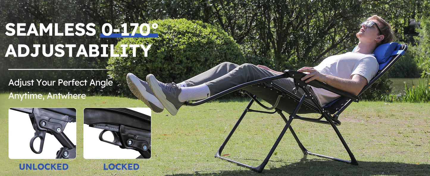 Oversized Padded Zero Gravity Lounge Chair, Foldable Patio Anti Gravity Reclining Chairs Folding Lawn Recliner Support 350 LBS