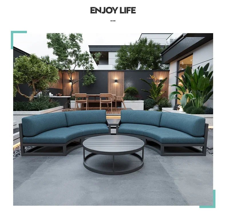 Fulin Garden Furniture Curved Lattice Aluminum Duick-dry Reticulated Cushions Sectional Modular Outdoor Sofa