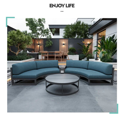 Fulin Garden Furniture Curved Lattice Aluminum Duick-dry Reticulated Cushions Sectional Modular Outdoor Sofa