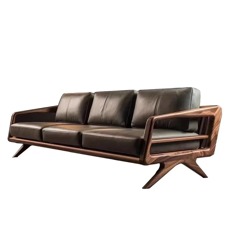 Solid Wood Three-person Living Room Lounge Sofa Small Modern Simple Apartment Armchairs Balcony Furniture