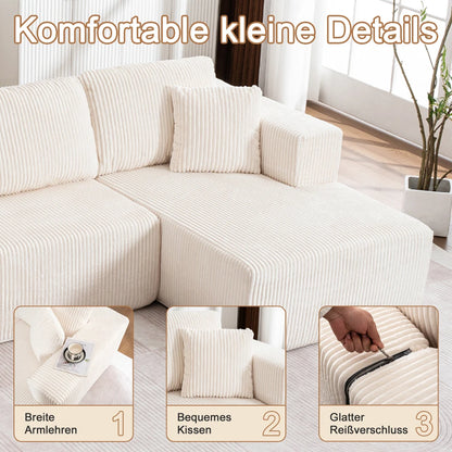Living Room Boneless Modular Sofa, Corduroy Fabric, Modern U-shaped Leisure Sofa, High-density Sponge, No Assembly, for Home