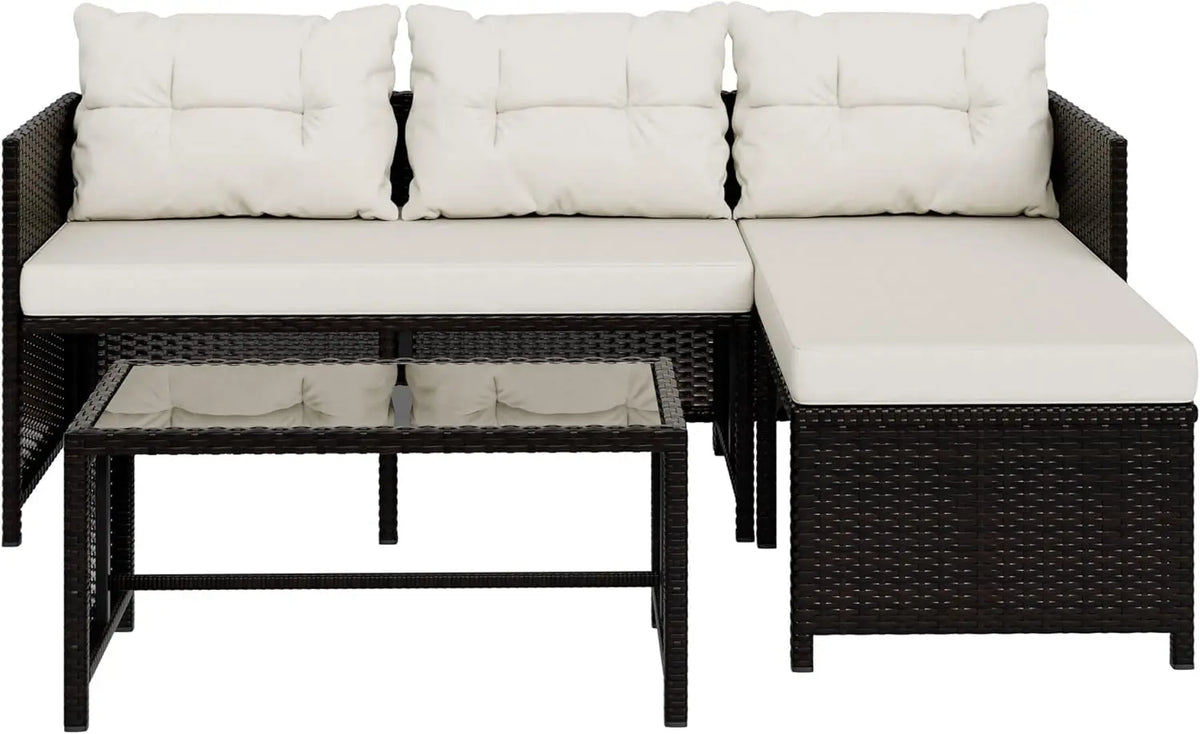 Vongrasig 3 Piece Patio Furniture Sets, All-Weather Wicker Outdoor Sofa Couch Sectional Set, Small Conversation Set for Patio, G