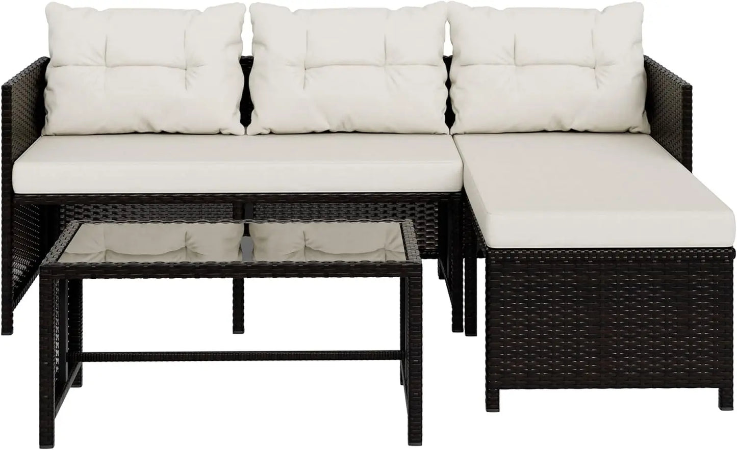 Vongrasig 3 Piece Patio Furniture Sets, All-Weather Wicker Outdoor Sofa Couch Sectional Set, Small Conversation Set for Patio, G