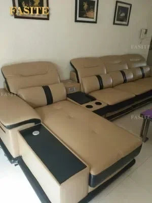 durable Living Room Sofa set corner sofa speaker real genuine cow leather sectional sofas nordic L shape bluetooth headrest func