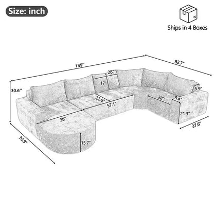 Oversized Modular Cloud Sectional Sofa Set, Grey U-shaped Couch with Deep Seating for Living Room