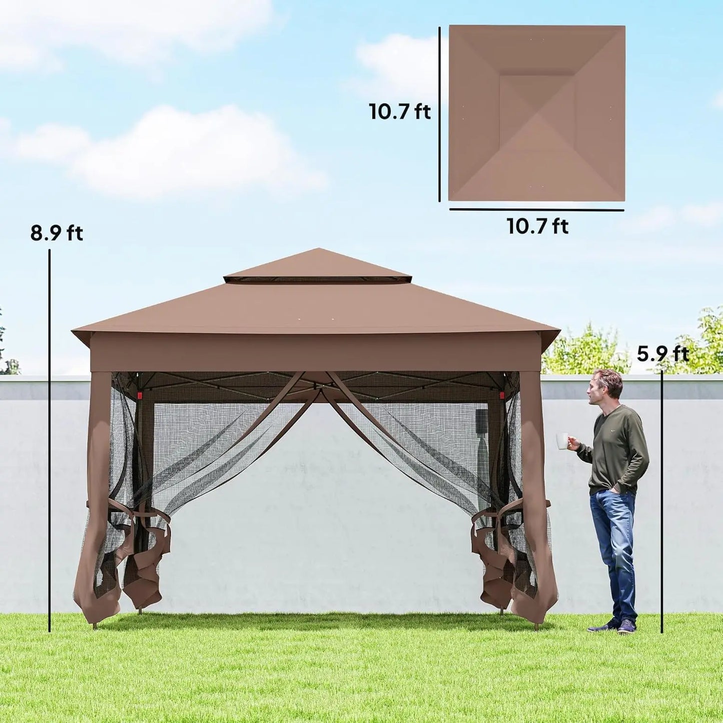 11x11 Pop Up Canopy Gazebo w/ Removable Netting Instant Event Tent 114sqft Shade Carry Bag Backyard Garden, Custom