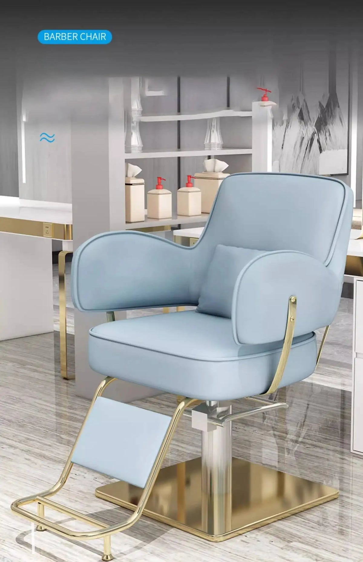Round Chair Professional Barber Chairs Mirror Hair Salon Women's Beauty Men's Shaving Rotating Ergonomic Wheels Reclining Silla