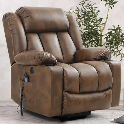 Power Lift Recliner Chair for Elderly Breathable Leather Recliner Chair with Massage and Heat for People Limited Mobility,2 Cup