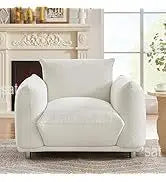 Hot Sales Hot Sales Modern Oversized Swivel Chair Boucle Sherpa Upholstered Barrel Armchair Wood Base White Accent Chair For Liv