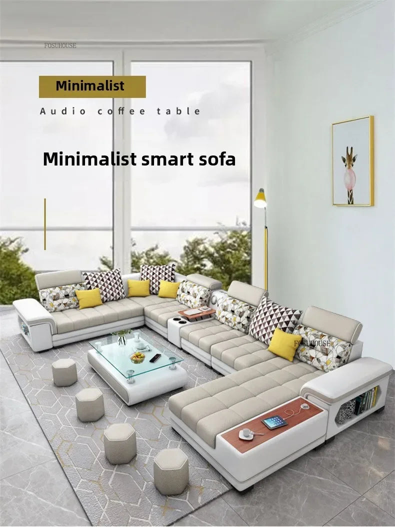 Luxury U-Shape Tech Fabric Living Room Sofas Sets with USB Villa Recliner Sofas Design Modularity Sofa for Living Room Furniture