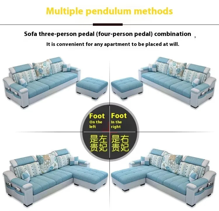 Modern Luxury Three-Seat Home Furniture L-Shape Love Sofa Set with Sponge Filling Fabric Design for Living Room Best Price