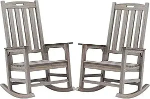 Oversized Outdoor Rocking Chair Set of 2, Porch Rocker with 21" Wide Seat and 32" Tall Backrest, Pre-Assembled with Most Compon