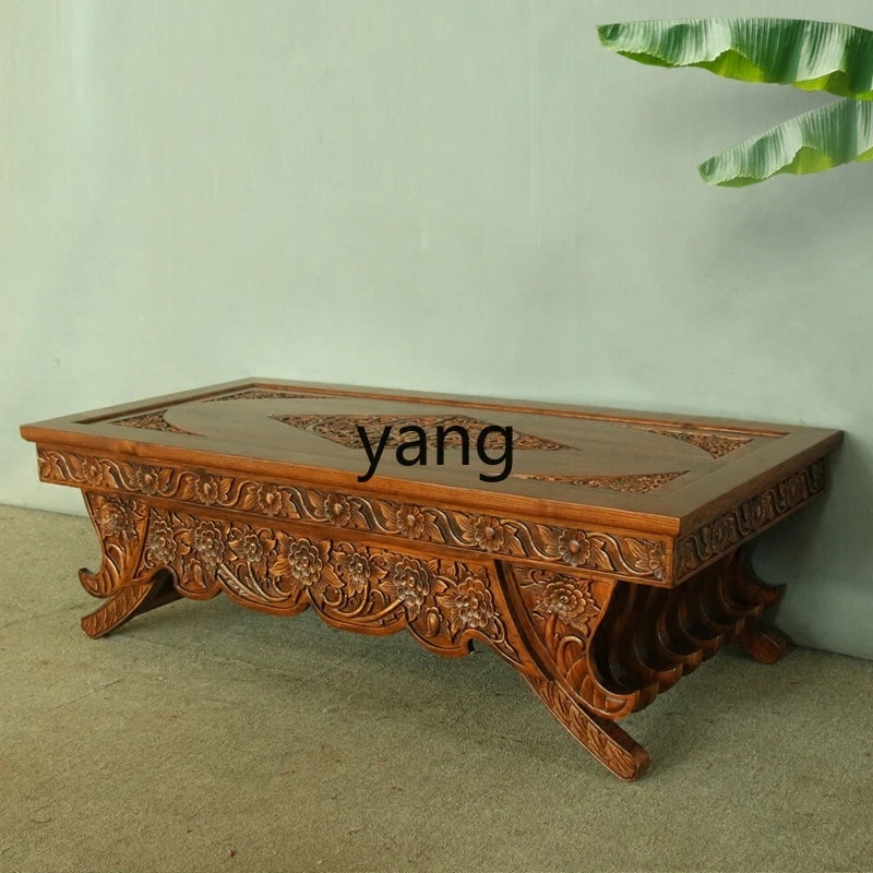 Solid wood carving flower coffee table ancient and modern log furniture old elm coffee table