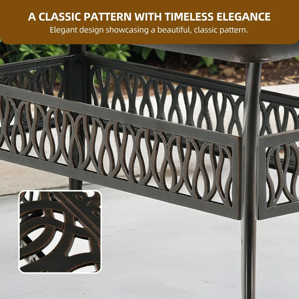 59'' Cast Aluminum Outdoor Patio Dining Table for 6-8 Person with Umbrella Hole