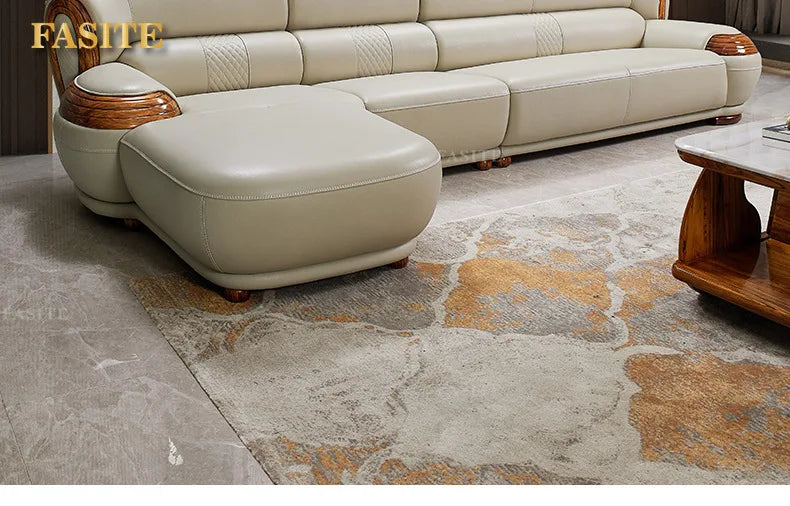 Modern ebony leather sofa first layer cowhide home simple new Chinese living room solid wood