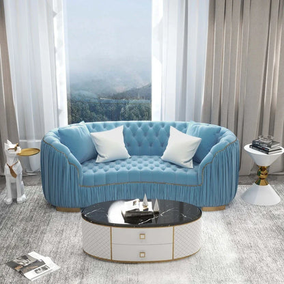 83"  Blue Velvet Curved Sofas Upholstered Tufted 3-Seater Sofa Couch Luxury Modern for for Home Apartment Living Room furniture