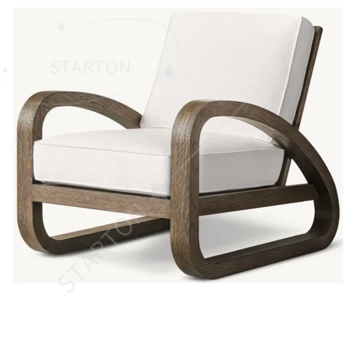 Rattan Antique Living Room Sofa Chair Solid Wood Light Luxury Leisure Chair