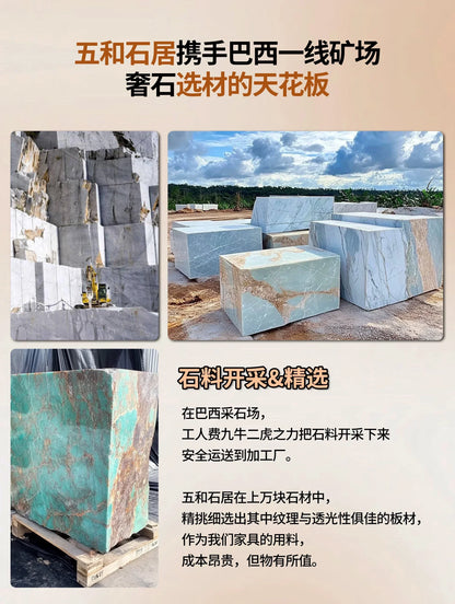 Large flat-layer luminous coffee table jade luxury stone square marble natural light luxury new Chinese Zen leisure area