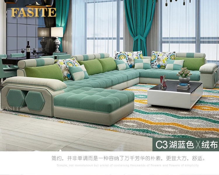 Velvet hanf linen hemp fabric sectional sofas  Living Room Sofa set furniture alon couch puff asiento muebles de sala canape U