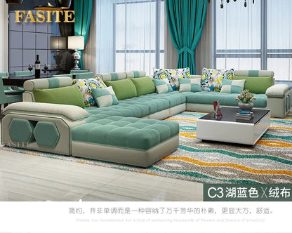 Velvet hanf linen hemp fabric sectional sofas  Living Room Sofa set furniture alon couch puff asiento muebles de sala canape U