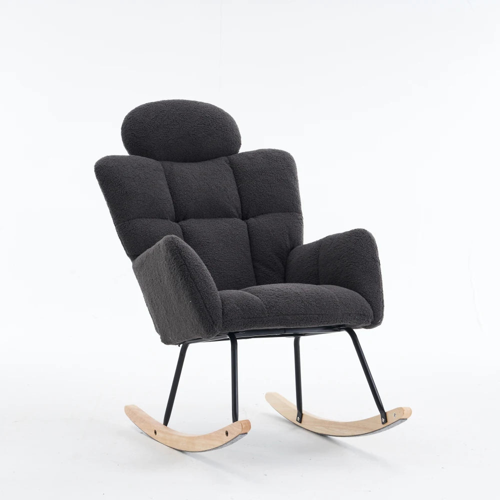 Modern Swing Chair in Teddy Fabric with Tufted Cover Upholstered Seathigh backrest for Living and Bedroom
