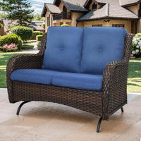 Patio Loveseat Wicker Loveseat Rattan Glider Sofa with Curved Armrest Thicking Back & Seat Cushions for Garden Balcony Backyard