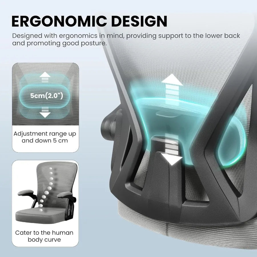 Office Chair Ergonomic Home Computer Desk Chairs Comfy Breathable Mesh Chair with Adjustable Lumbar Support Flipup Armrests Exe