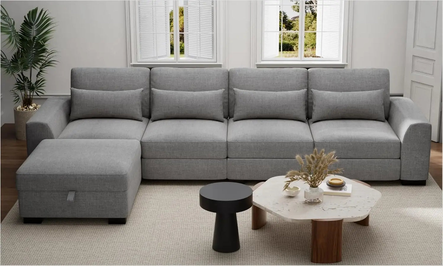 Modular Sectional Couches for Living Room - Convertible L Shaped Couch Beige 4 Seater Living Room Furniture Set - Sofa
