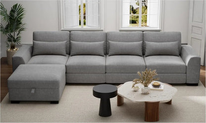 Modular Sectional Couches for Living Room - Convertible L Shaped Couch Beige 4 Seater Living Room Furniture Set - Sofa