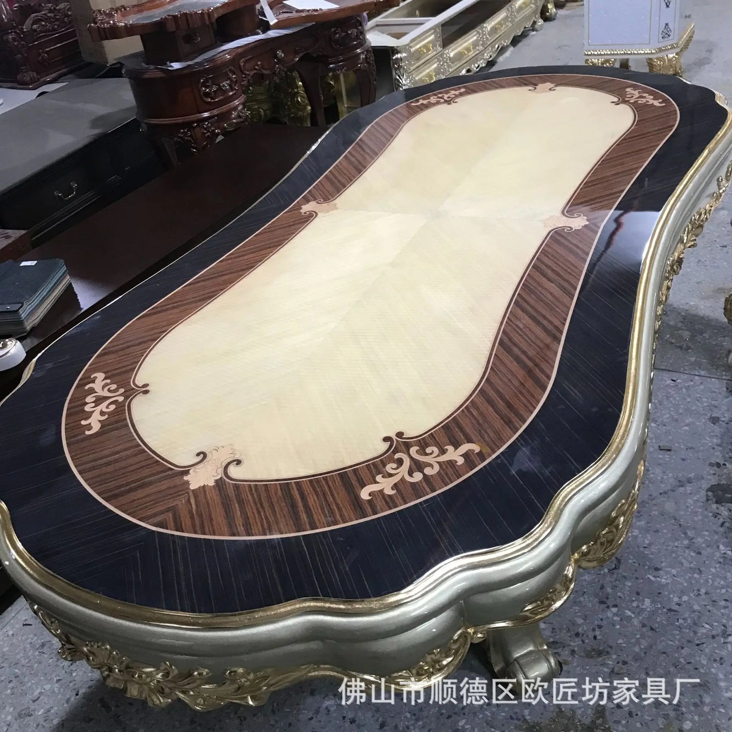 Solid wood dining table and chair combination size household, European style, carved