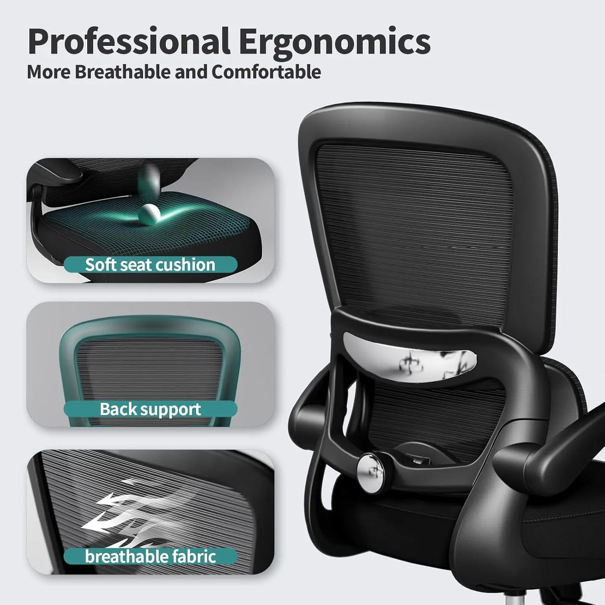 Ergonomic Office Chair with Adjustable Lumbar Support, Mesh Computer Chair for Home Office