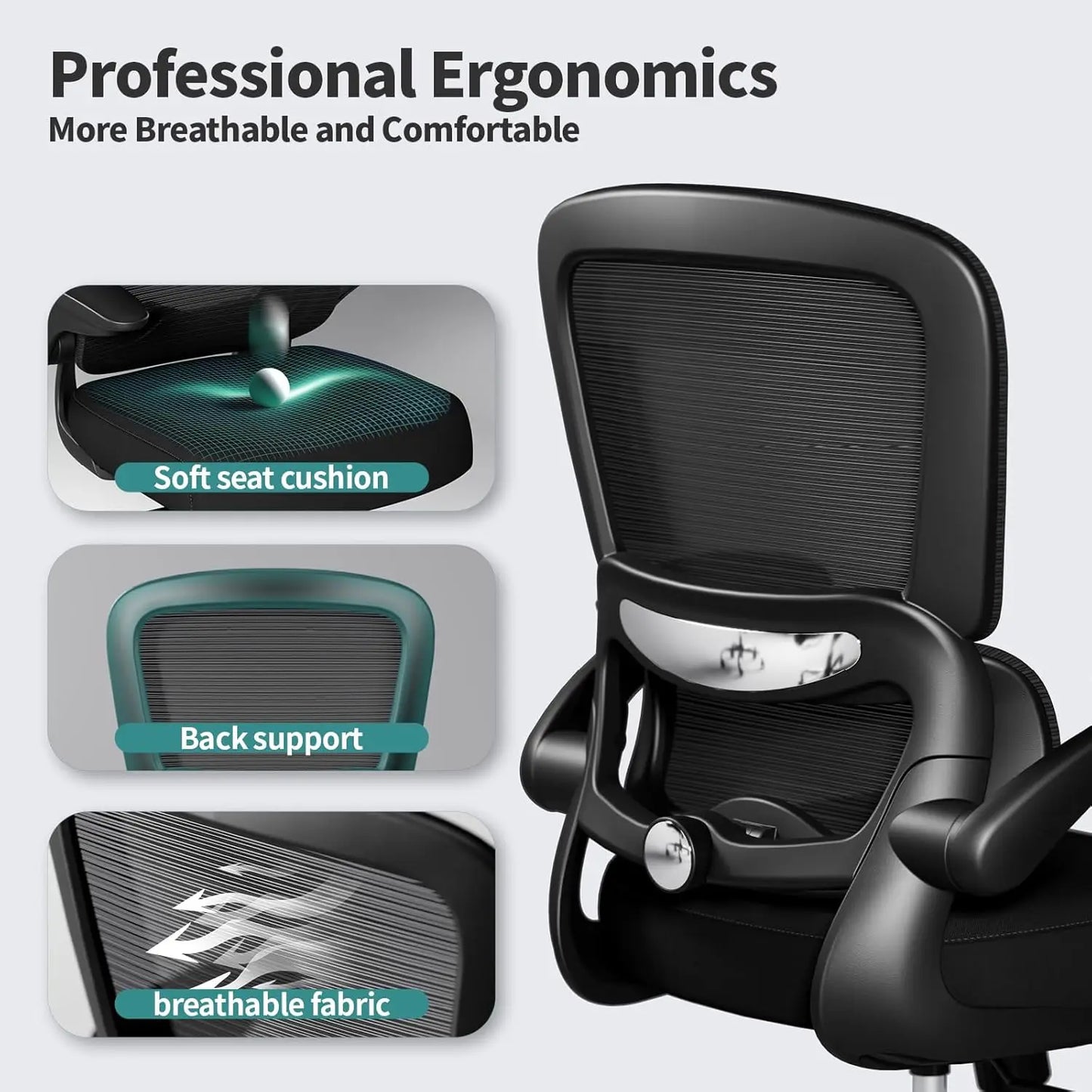 Ergonomic Office Chair with Adjustable Lumbar Support, Mesh Computer Chair for Home Office