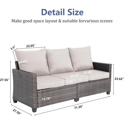 "3-seat weather-resistant wicker patio sofa with high curved back and plush cushions"