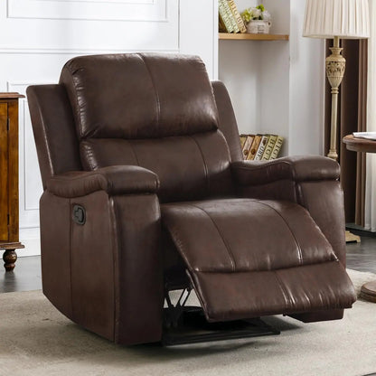 Leather Recliner Chair, Classic and Traditional Manual Recliner Chair with Overstuffed Arms and Back, Manual Single Sofa with Pa