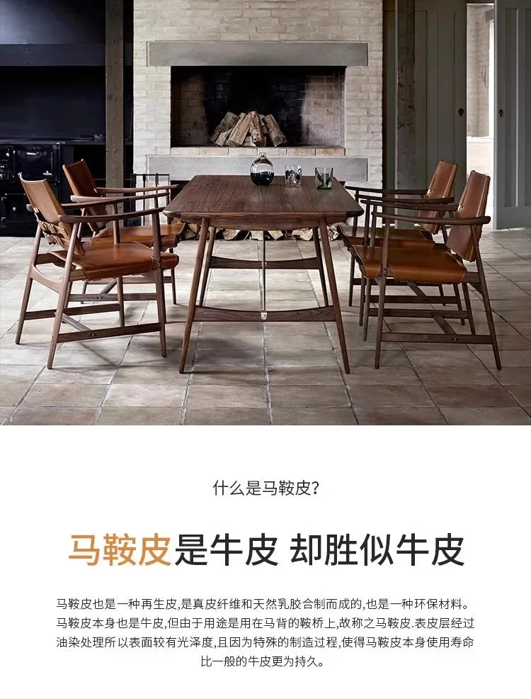 Light Luxury Living Room Chair Saddle Leather Dining Chair Dining Chairs Ash Wood Backrest Chairs Home Bedroom Study Chairs