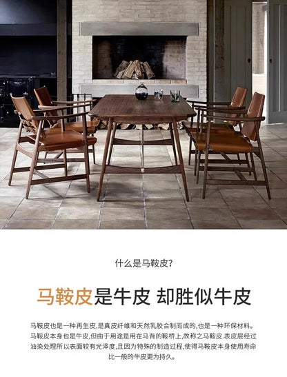 Light Luxury Living Room Chair Saddle Leather Dining Chair Dining Chairs Ash Wood Backrest Chairs Home Bedroom Study Chairs