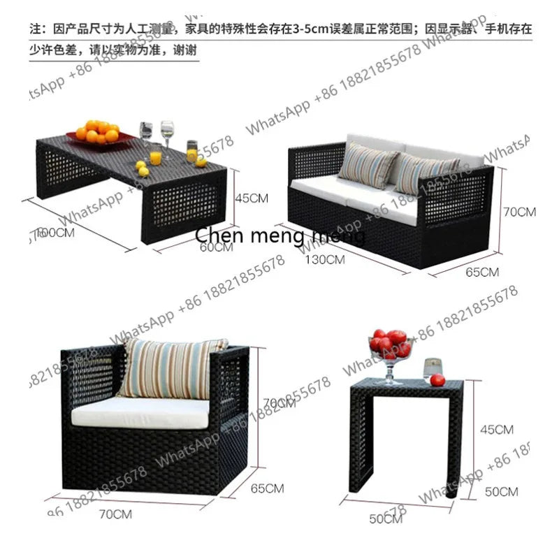 Outdoor rattan sofa combination waterproof and sunscreen outdoor courtyard balcony rattan chair
