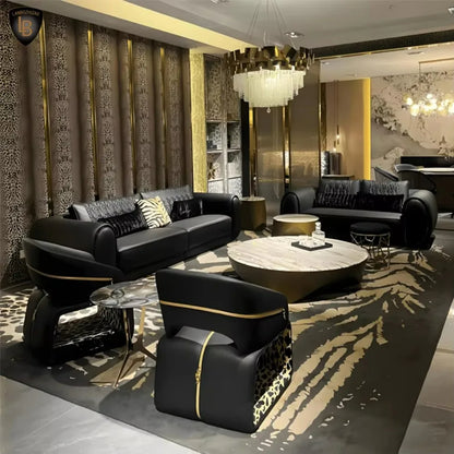 High-Quality Custom Luxury Leather Sofa Set for Living Room with Oak Legs Fabric & Sponge Customization