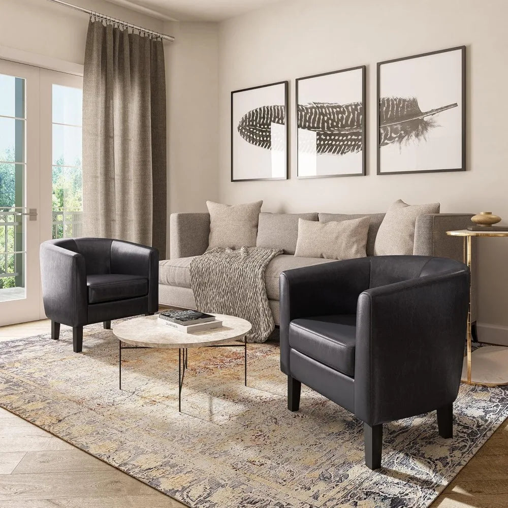 Leather-Clad Club Chairs with Padded Seats for Living Rooms, Bedrooms, and Waiting Areas in Black