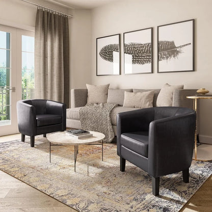 Leather-Clad Club Chairs with Padded Seats for Living Rooms, Bedrooms, and Waiting Areas in Black