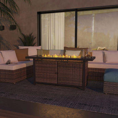 42 Inch Gas Fire Pit Table, 50,000 BTU Propane Pits for Outside with Steel Lid and Waterproof Cover, 2 in 1 Firepit Table