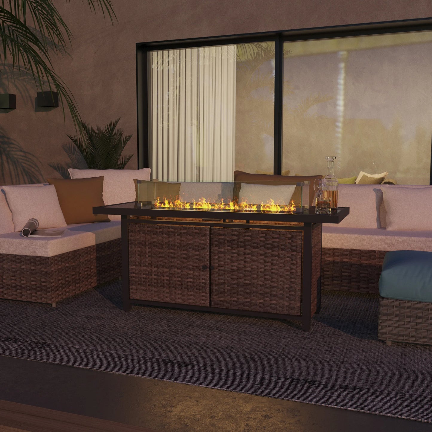 42 Inch Gas Fire Pit Table, 50,000 BTU Propane Pits for Outside with Steel Lid and Waterproof Cover, 2 in 1 Firepit Table