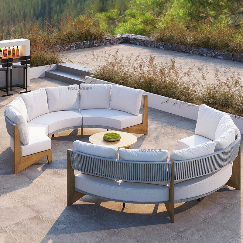 Designer Round Outdoor Sofas Combination Nordic Solid Wood Open-air Lounge Chair Home Patio Furniture Leisure Garden Sofa Chair