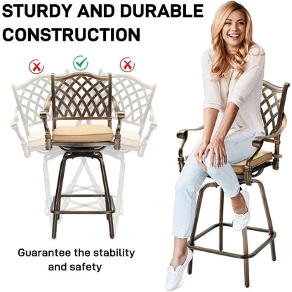 Outdoor Swivel Bar Stools Set of 2, Cast Aluminum All-Weather Patio Bar Height Chairs, Patio Bar Dining Chairs Outdoor Swivel P
