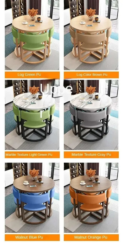 Round Mobile Dining Tables Set Kitchen 4 Chairs Center Wood Table Extendable Luxury Floor Mesa Comedor Home Furniture