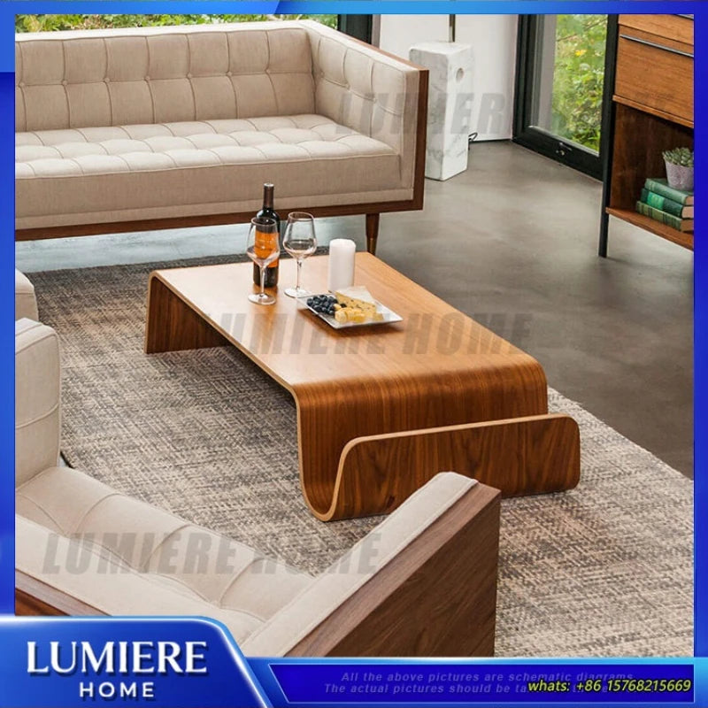 Scando Table Large Bent Wood Coffee Table Minimalist Modern Living Room Natural Wood Square Side Table for Sofa